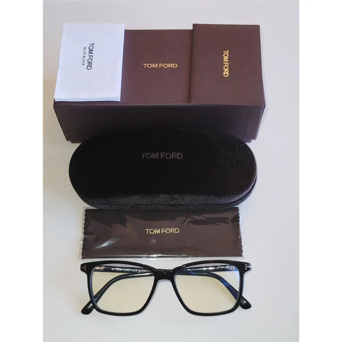 Tom Ford Designer Mens Blue Block Square Optic Shiny Black Eyeglasses
