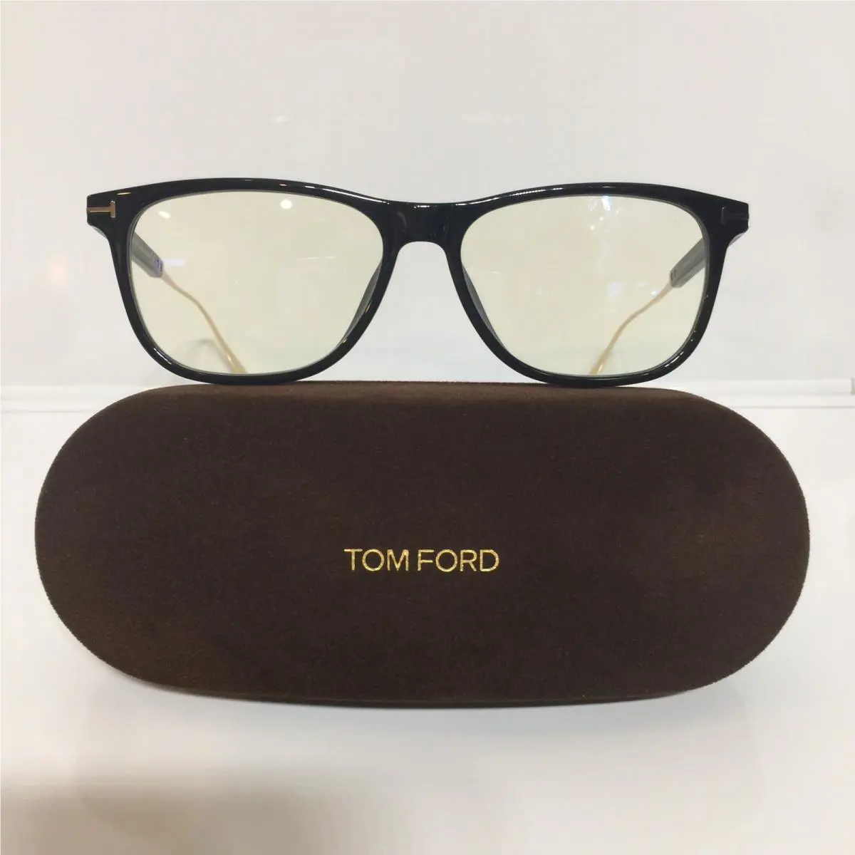 Tom Ford TF5589-B 001 Black Gld Unisex Titanium Blue Block Eyeglasses 55mm