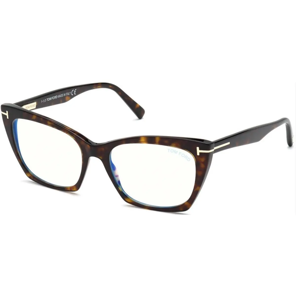 FT5709B 052 Shiny Classic Dark Havana Blue Block Cat-eye Eyeglasses by Tom Ford