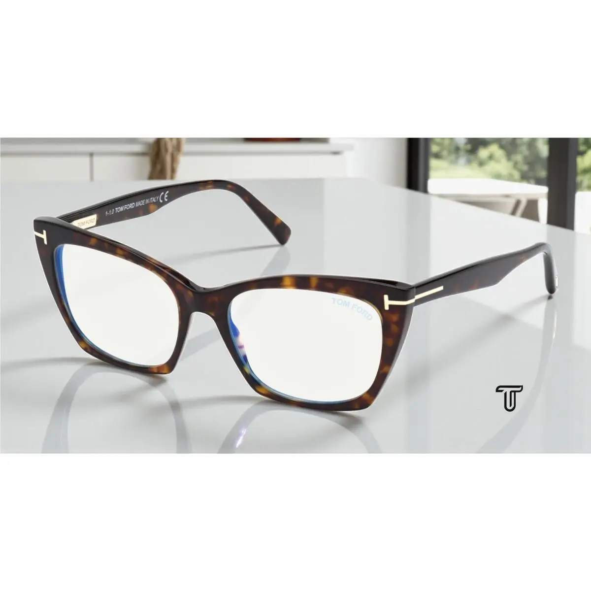 FT5709 B 052 Dk Havana Blue Block 54 mm Cat Eye Women`s Eyeglasses by Tom Ford
