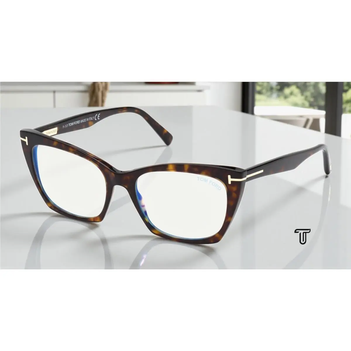 Tom Ford FT5709 B 052 Dk Havana Blue Block 54 mm Cat Eye Women`s Eyeglasses