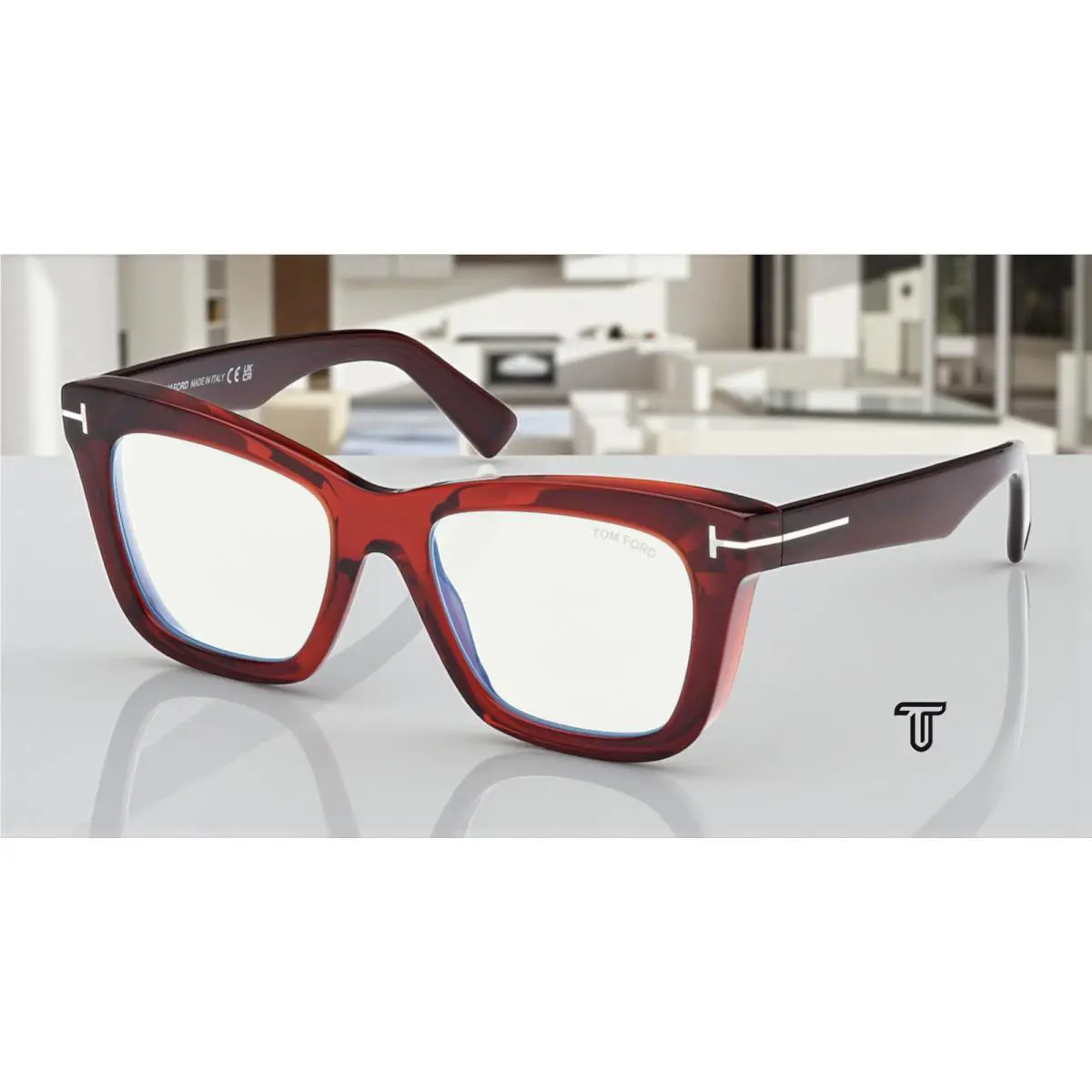 Tom Ford FT5881 B 045 Shiny Light Brown Blue Block Lens 52 mm Women`s Eyeglasses