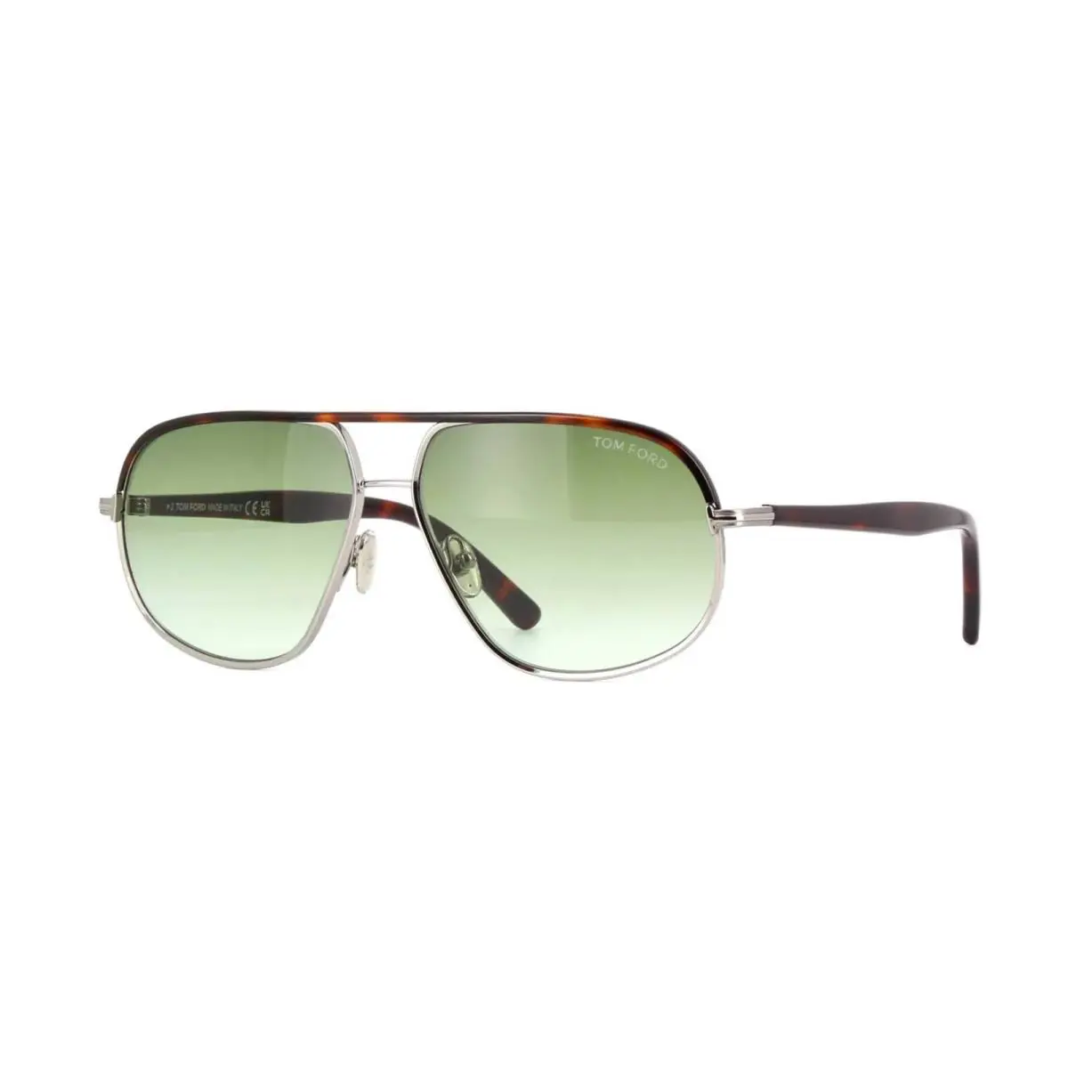 Tom Ford Maxwell FT 1019 Havana and Silver/green Shaded 14P Sunglasses - Frame: Havana And Silver, Lens: Green Shaded