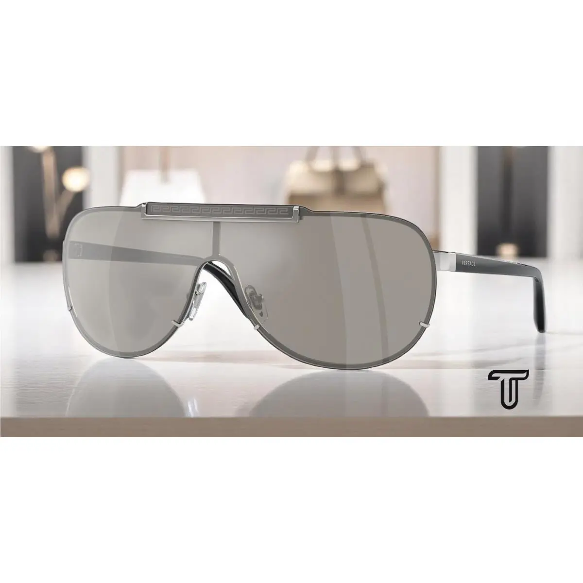 Versace VE2140 10006G Silver Light Grey Mirror Silver 40 mm Men`s Sunglasses