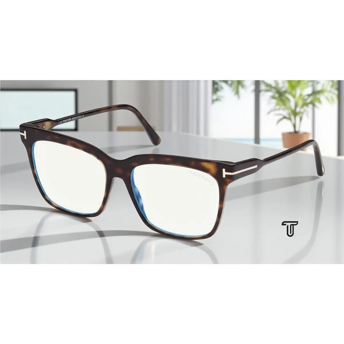 Tom Ford T-logo FT5768 B 052 Havana Blue Block Lens 54 mm Women`s Eyeglasses