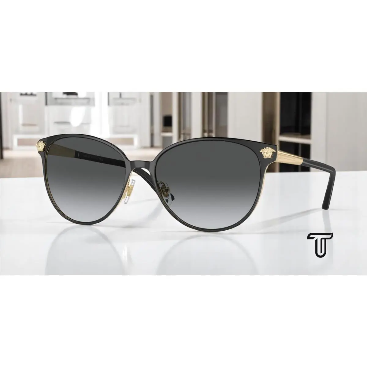 Versace VE2168 1377T3 Black Pale Gold Polarized Grey 57 mm Women`s Sunglasses