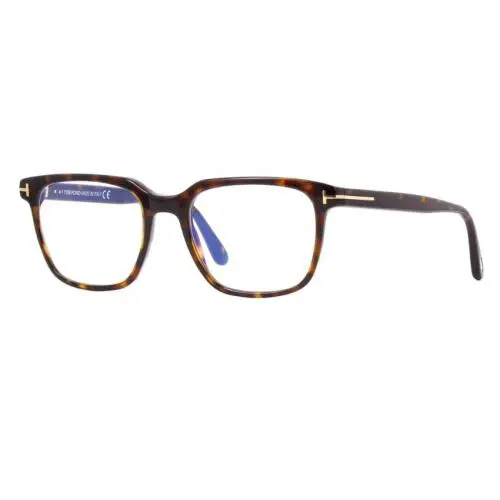 Tom Ford FT5818-F-B 052 Shiny Dark Havana /blue Block Square Men`s Eyeglasses - Frame: Shiny Dark Havana