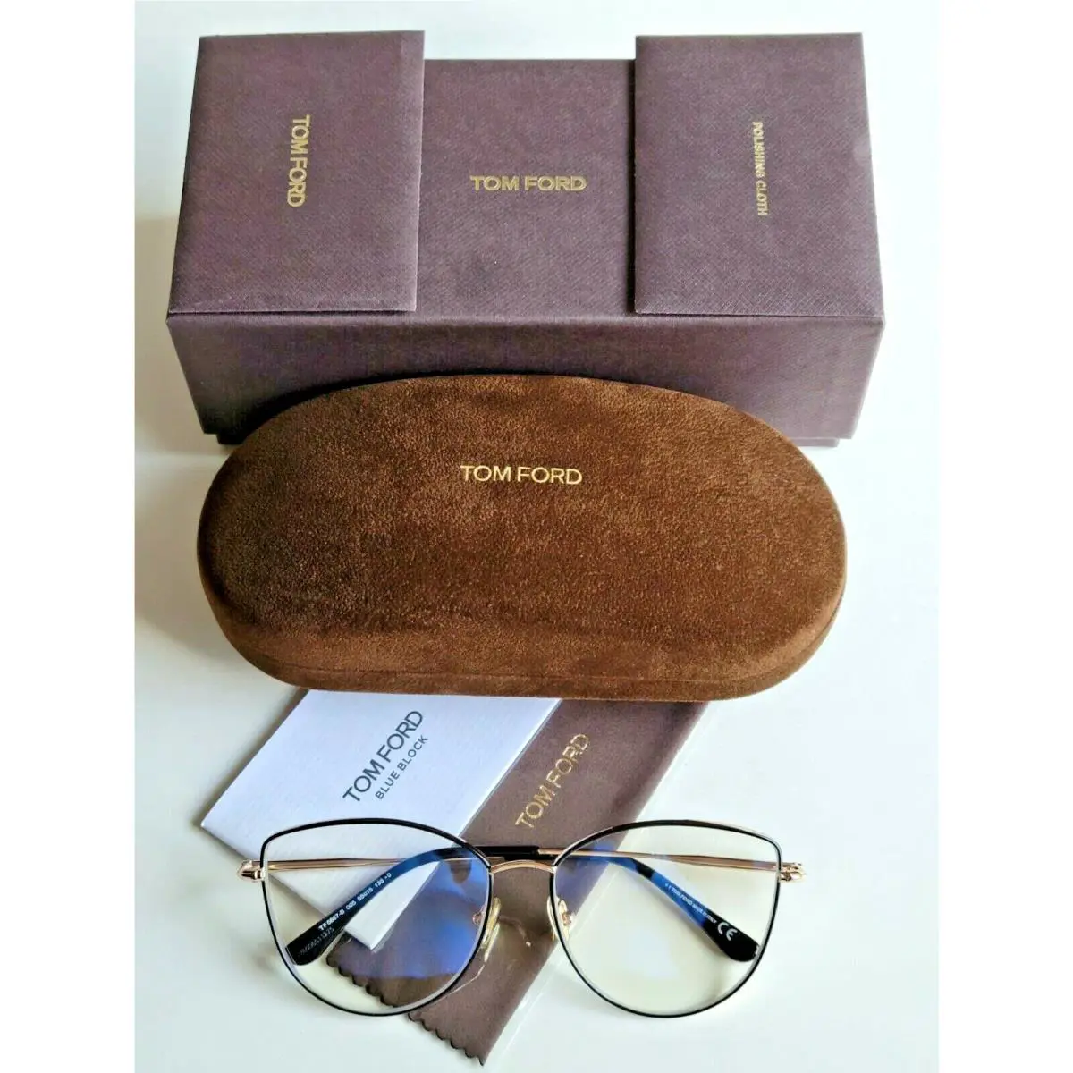 Tom Ford Blue Block Shiny Gold Women`s Eyeglass Frames