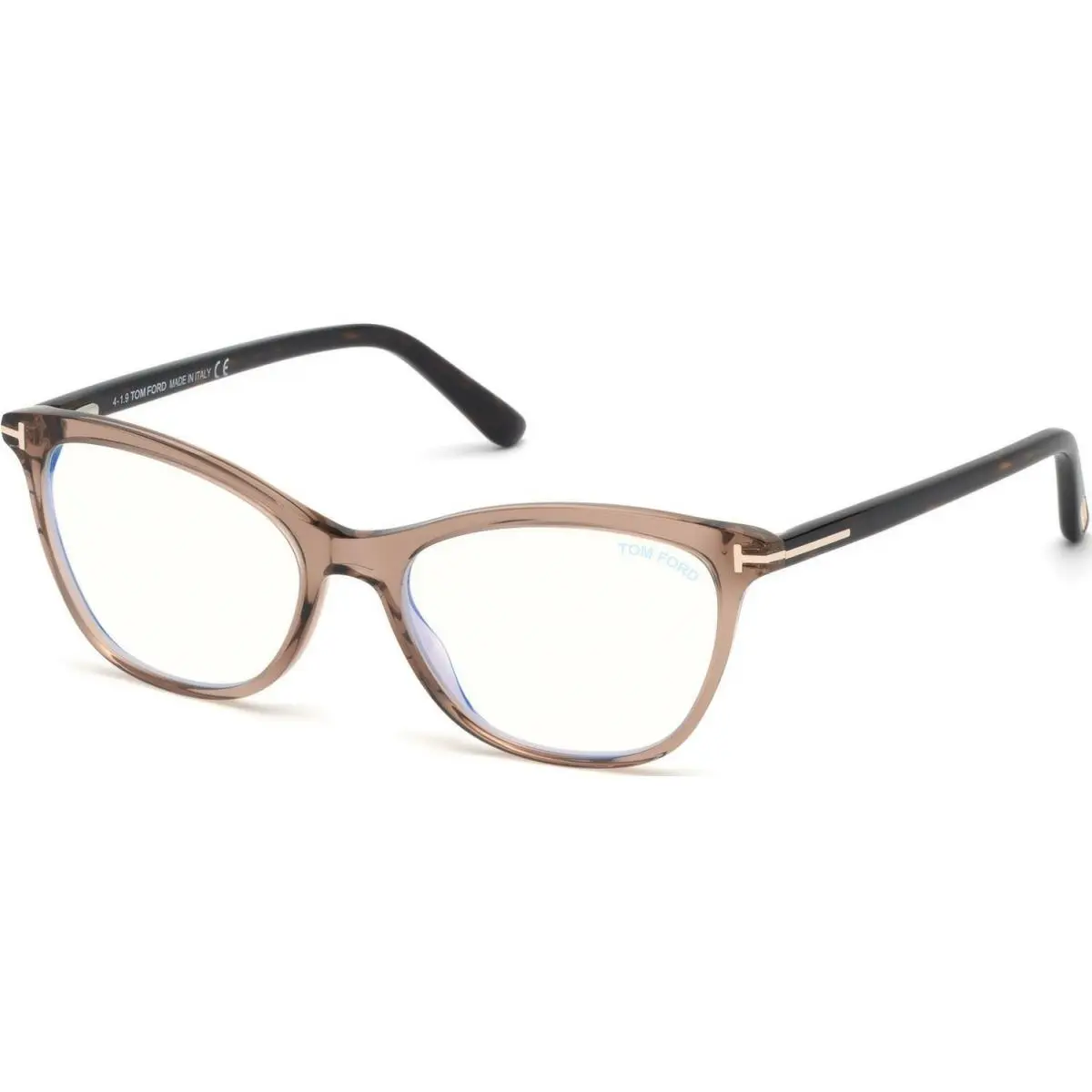 FT5636B 045 Shiny Transparent Brown Dark Havana Blue Block Eyeglasses by Tom Ford