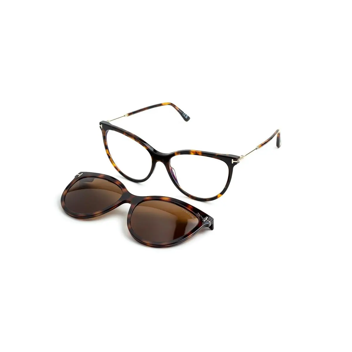 Tom Ford FT 5994 B 052 Havana Blue Light Block 56mm Eyeglasses with Clip-on