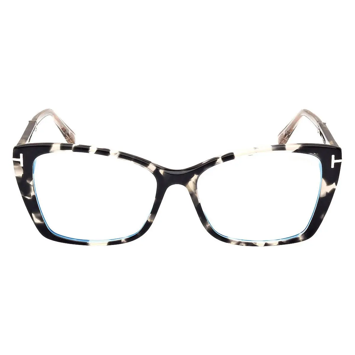 Tom Ford FT5893-B Vintage Black Havana/shiny Rose Gold/t Logo / Blue Block