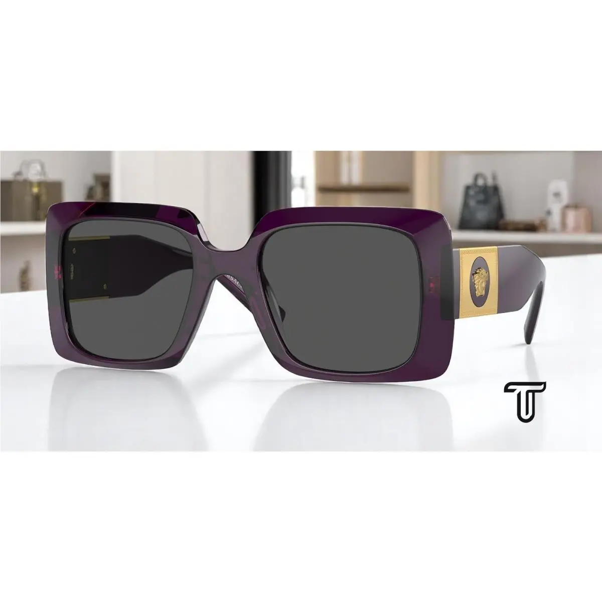 Versace VE4405 538487 54 Purple/ Dark Grey Wide Rectangle Women`s Sunglasses