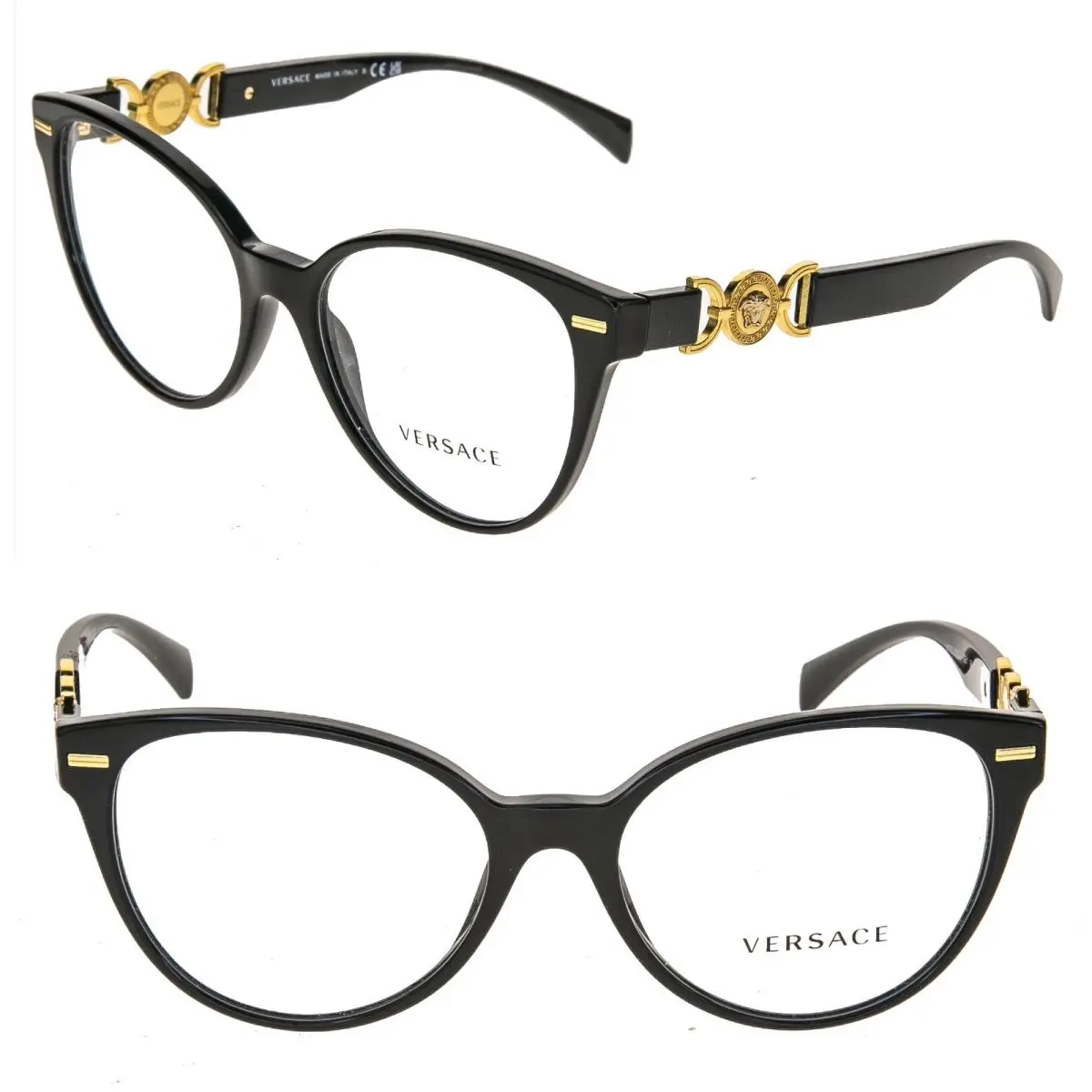Versace Medusa Logo Buckle VE3334 Black Gold Eyeglass 3334 Optical Frame 55mm