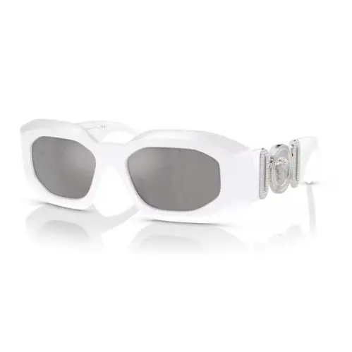0VE4425U 314/6G White/light Grey Mirror Silver Oval Men`s Sunglasses by Versace
