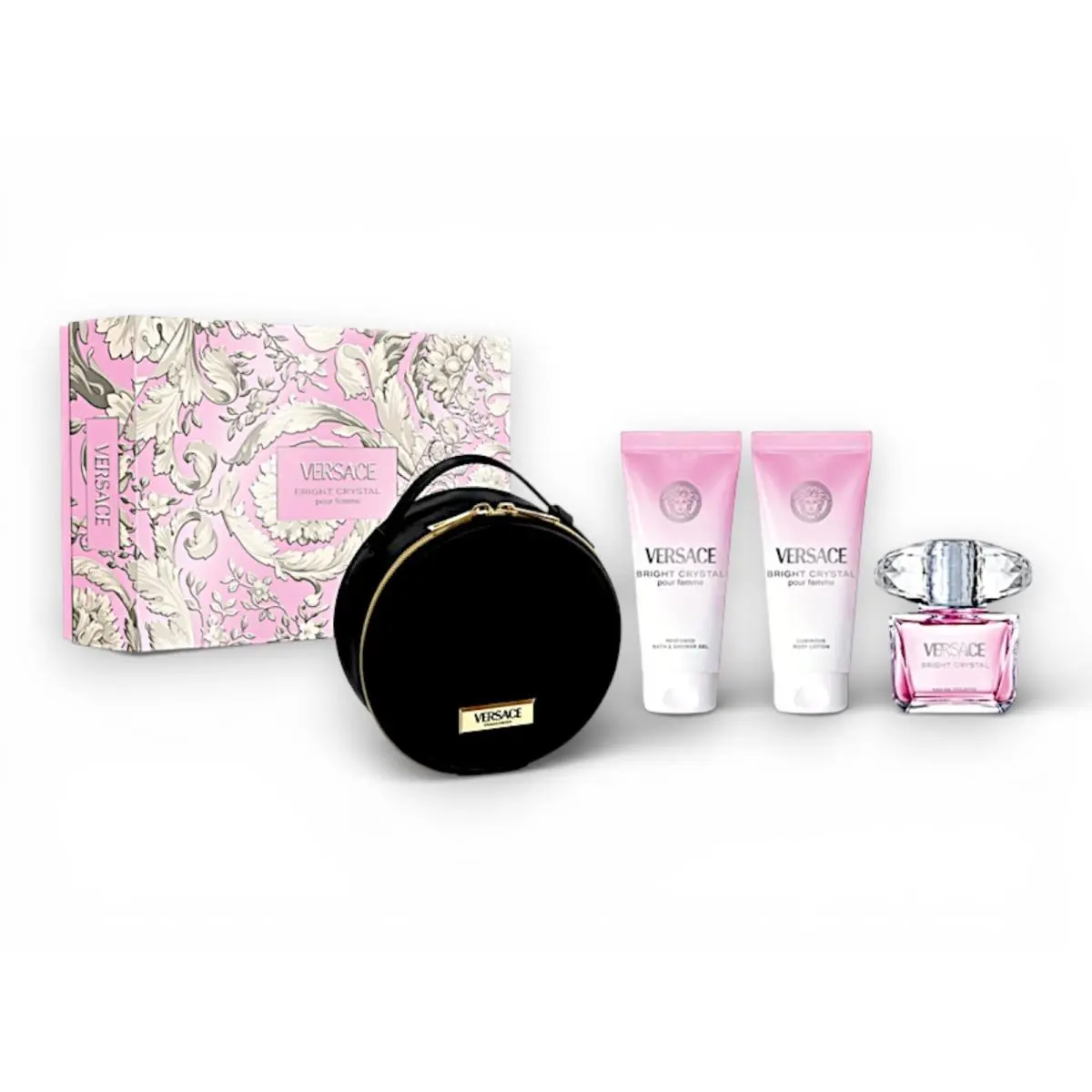 Bright Crystal 4pc Women Set B S Gel /body Lotion/ Edt / Makeup Case by Versace