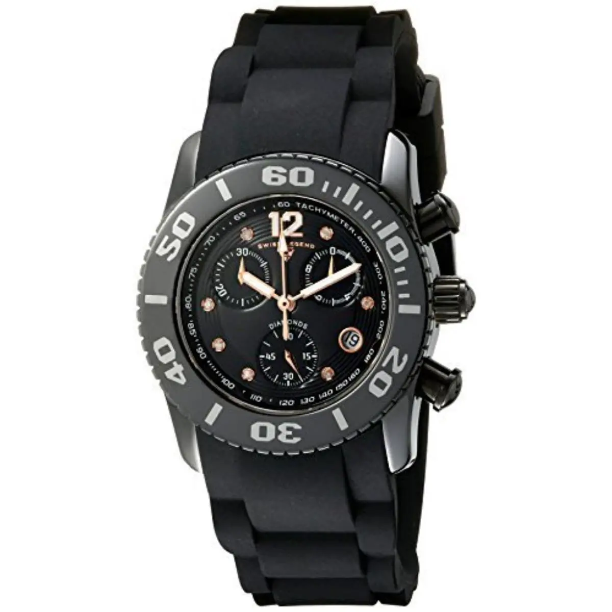 Swiss Legend Women`s Black Ceramic Case Rubber Strap Quartz Watch 10128-01-RA