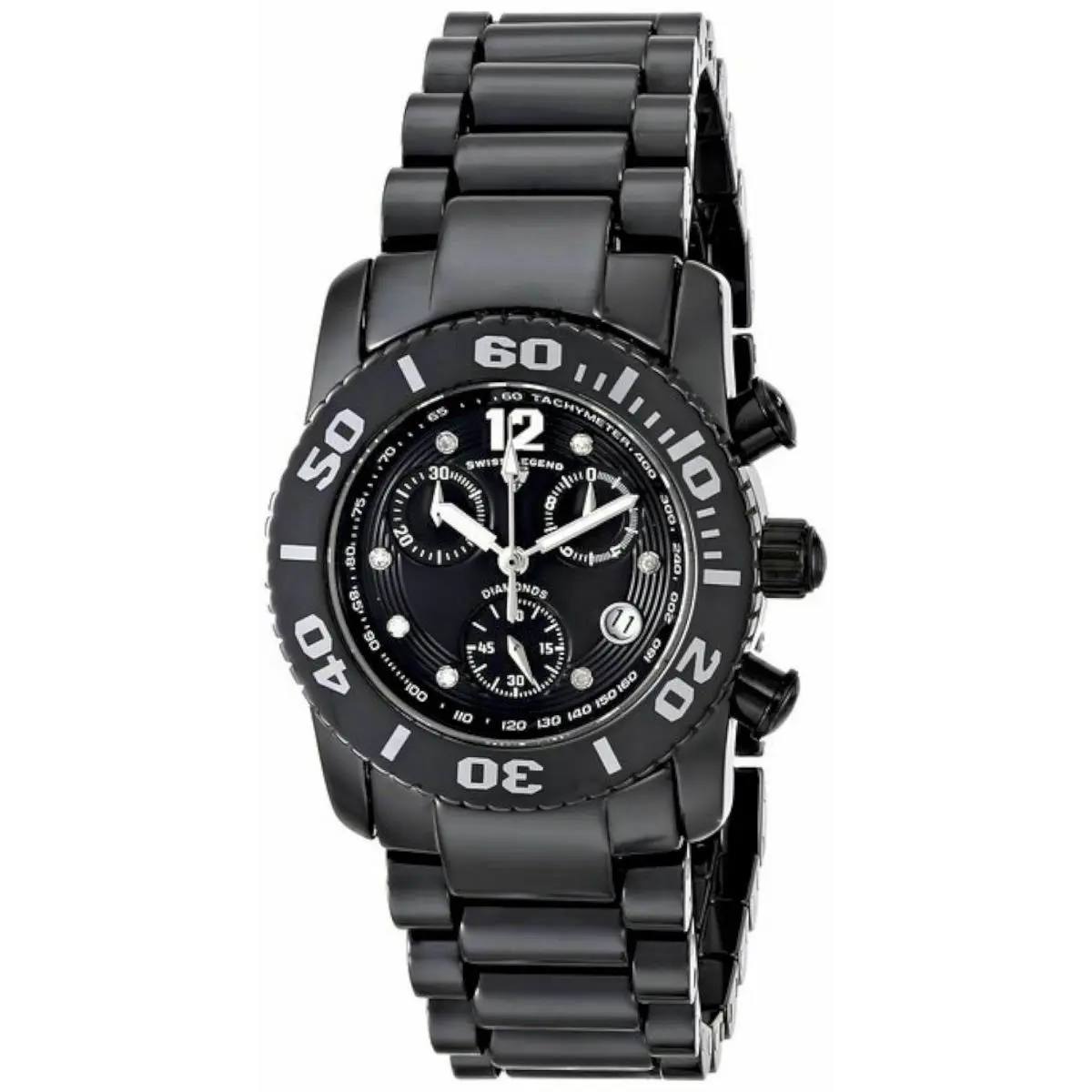 Swiss Legend Diamond Commander Chrono Black Ceramic 10128-BKBD Swiss Made - Dial: Black, Band: Black
