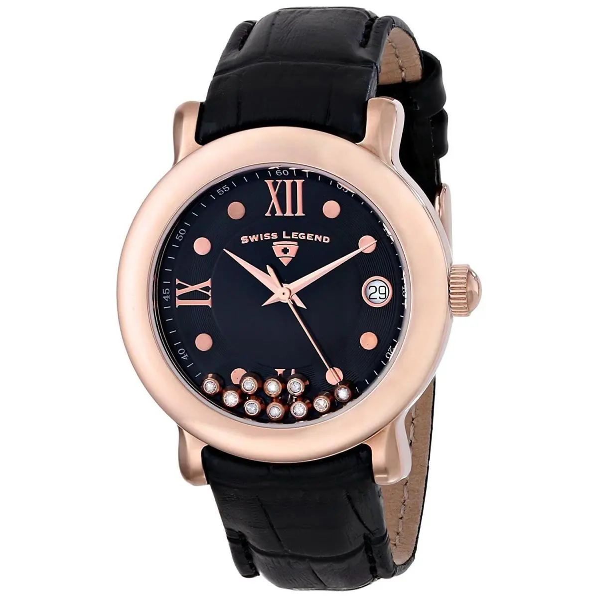 Swiss Legend Women`s Diamond Quartz Watch Rose Gold Case Leather 22388-RG-01