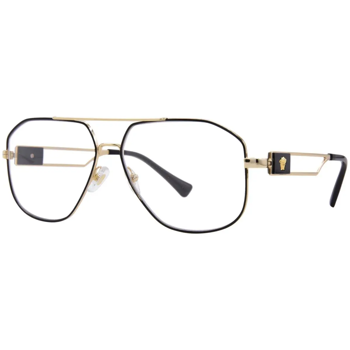 Versace VE1287 1443 Eyeglasses Frame Men`s Black/gold Full Rim Pilot Style 57mm