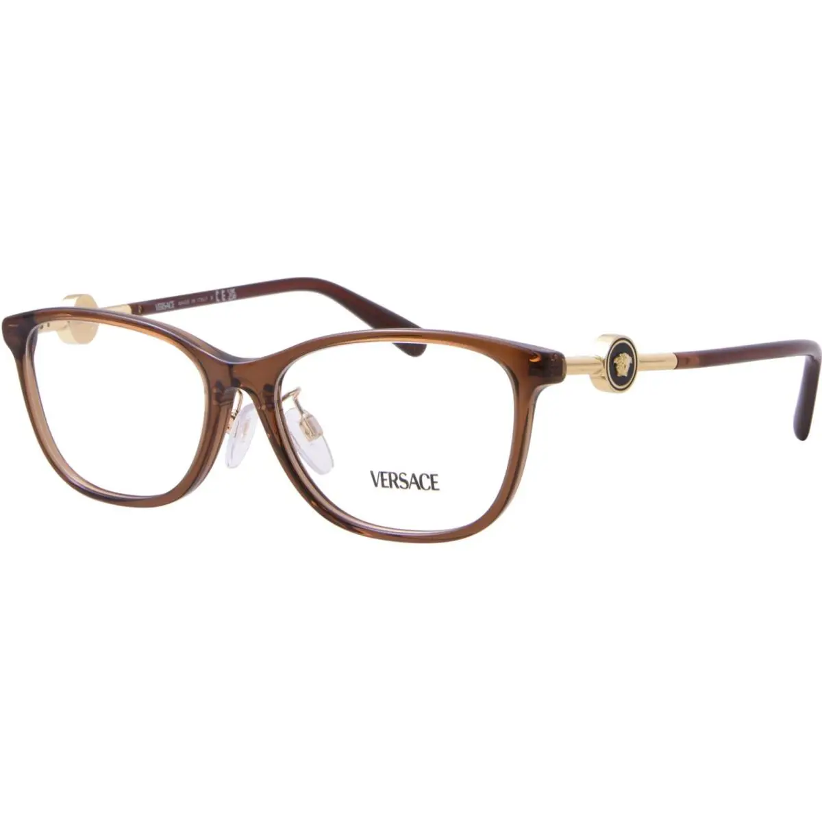 Versace VE3297D 5324 Eyeglasses Women`s Transparent Brown Full Rim Cat Eye 55-mm