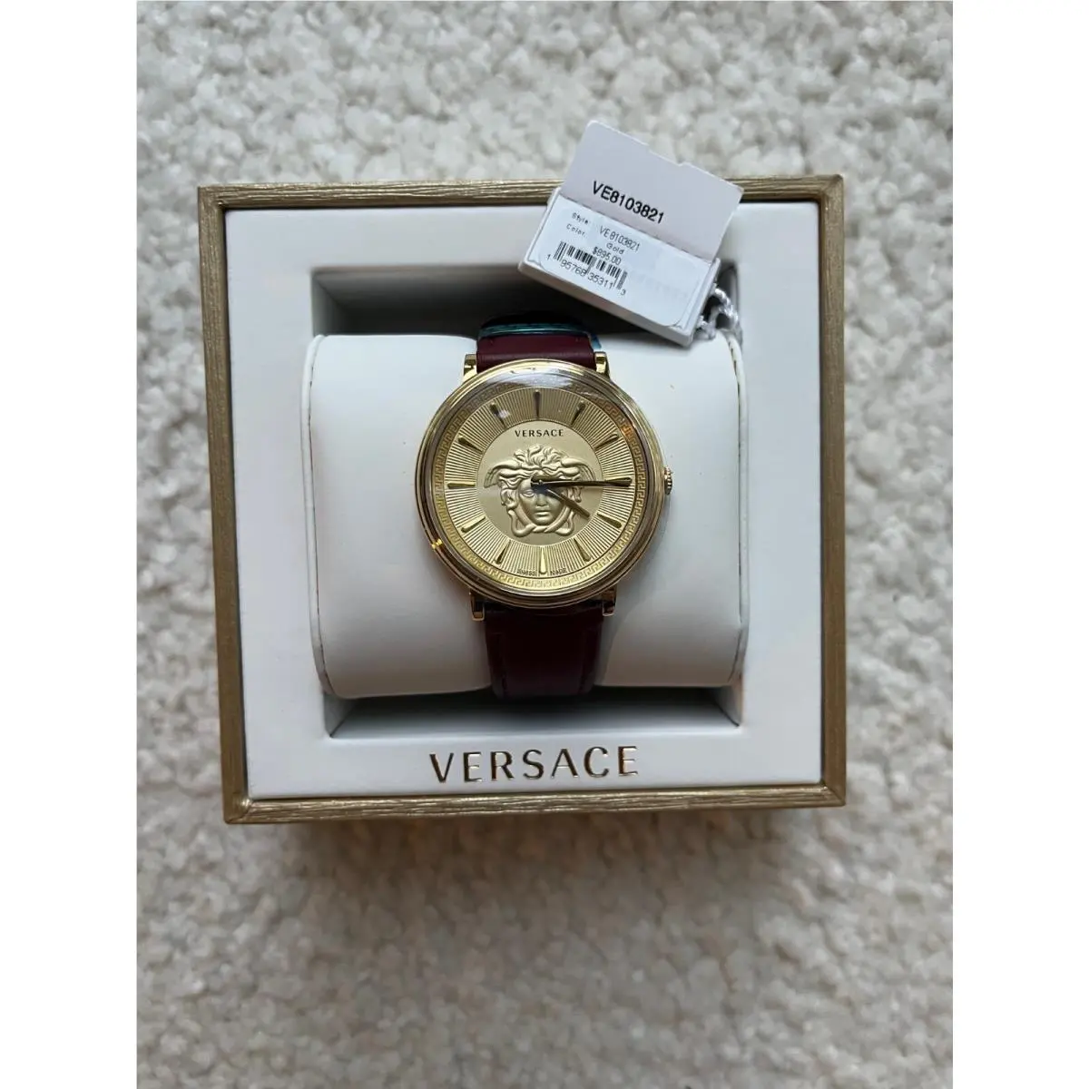 Women`s V-circle Gold 38mm Strap Fashion Watch Ve8103821 by Versace