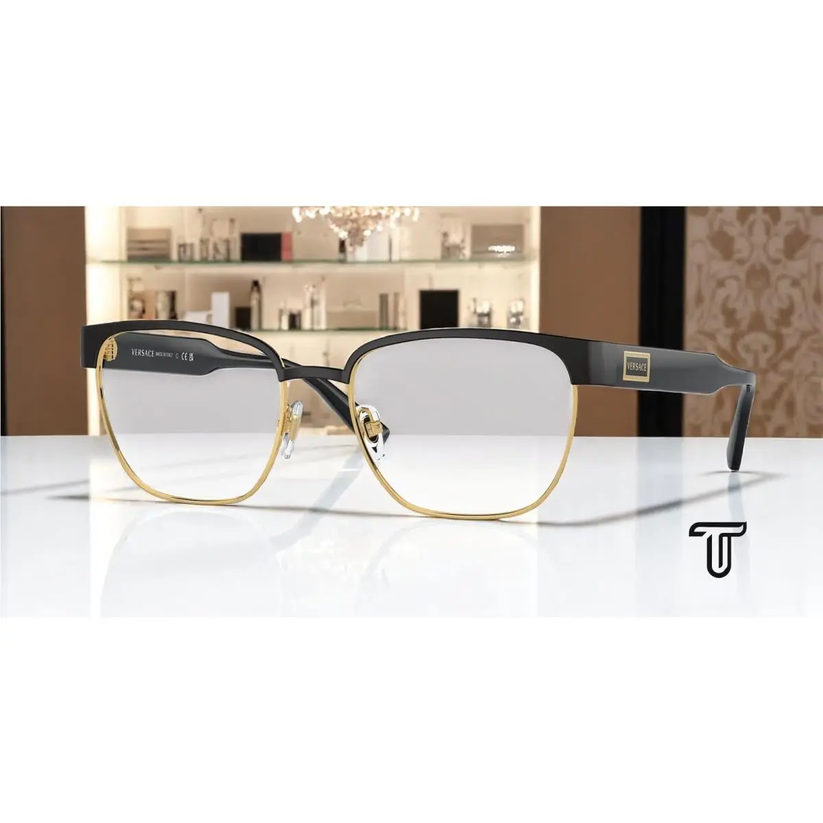 Versace VE1264 1436 Matte Black Gold Demo Lens 54 mm Men`s Eyeglasses