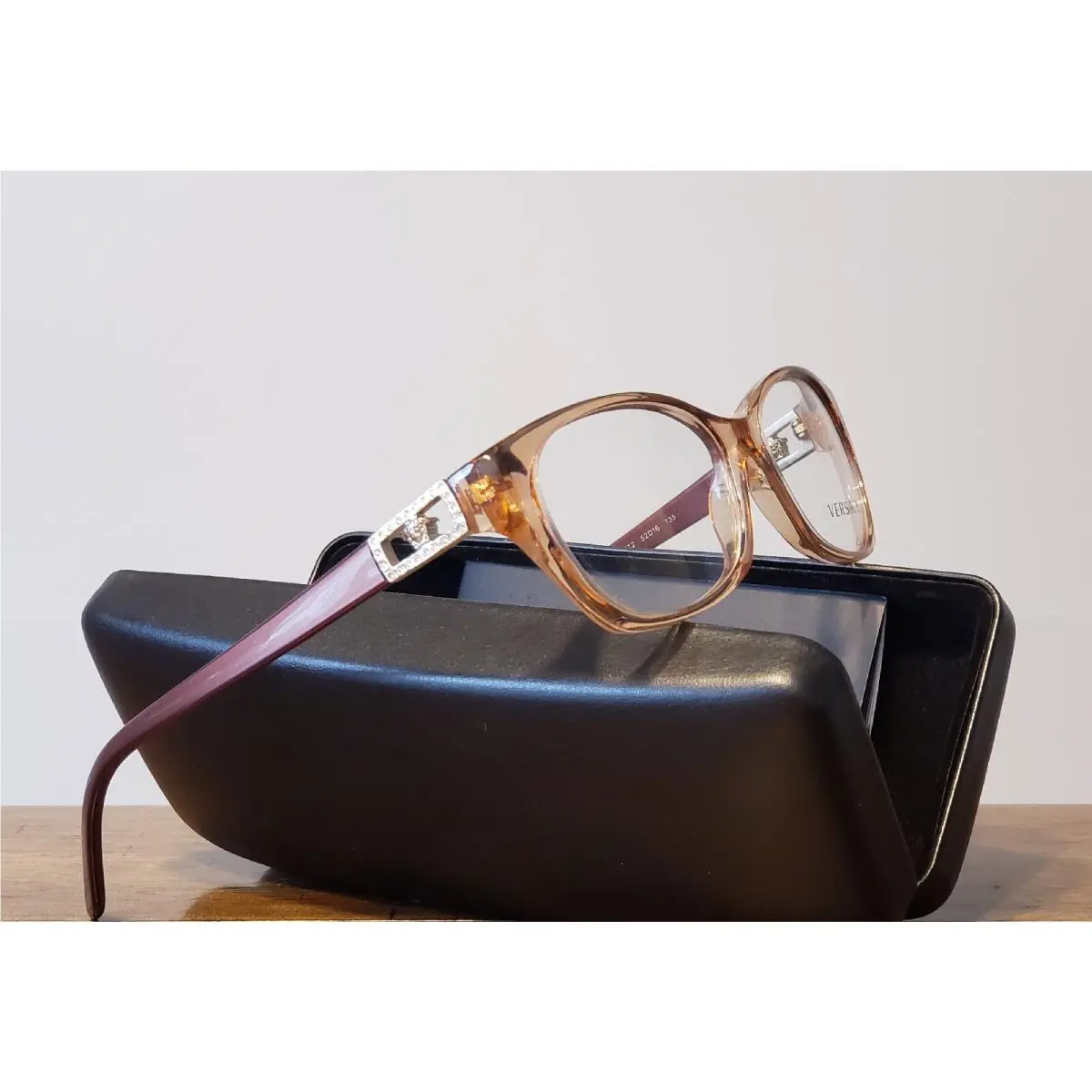 Versace Eyeglasses VE 3170-B 772 Brown Transparent Frames w/ Crystals 52 mm