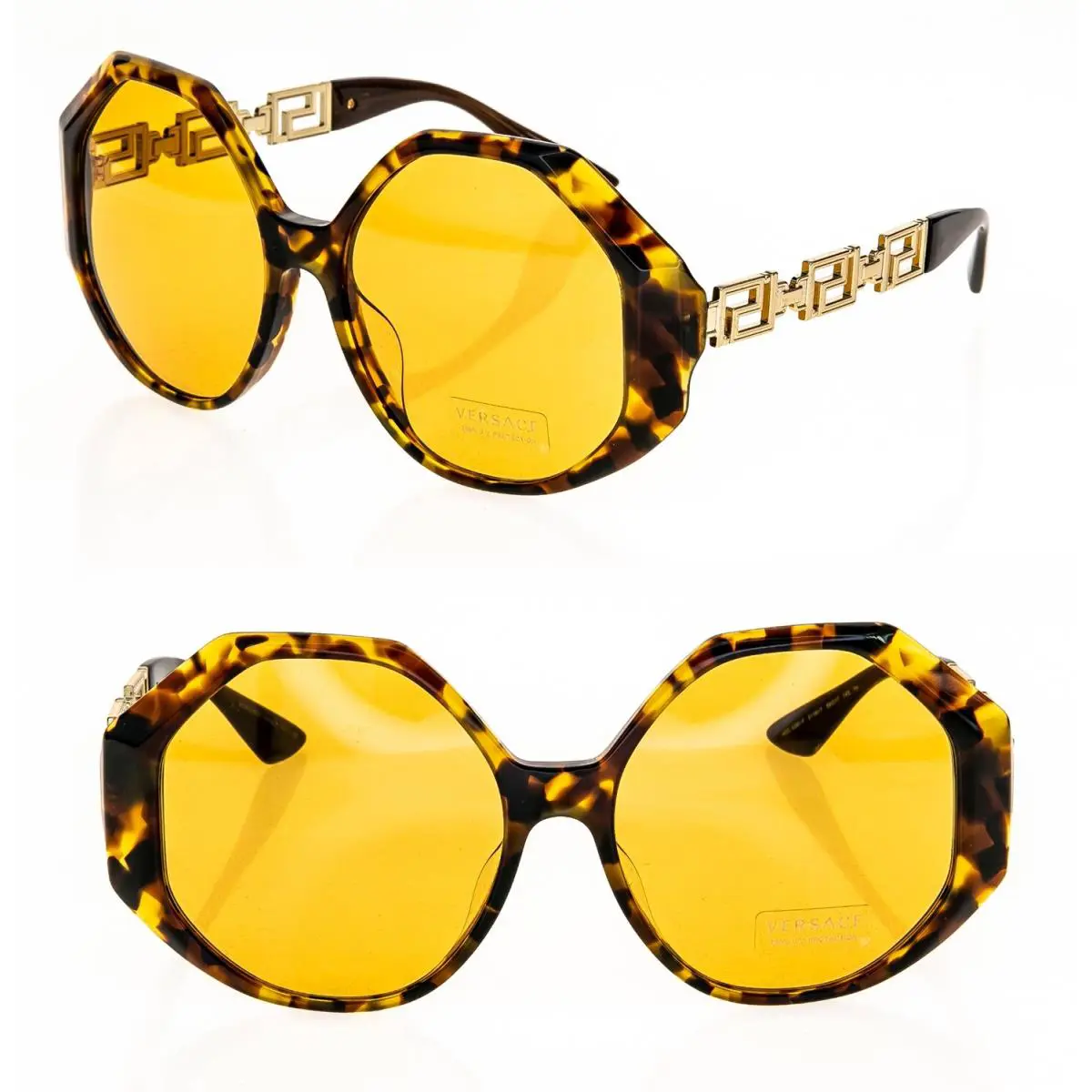 Versace Medusa Gold Greca Removable Chain Havana Runway Sunglasses VE4395F 4395