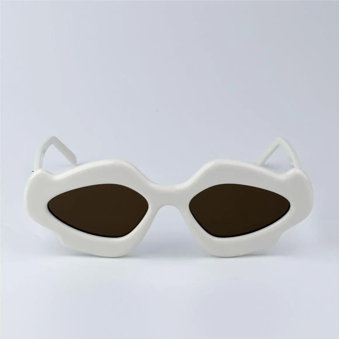 Loewe Men Sunglasses Shiny Ivory Brown Geometric LW40109U 21E Curvy
