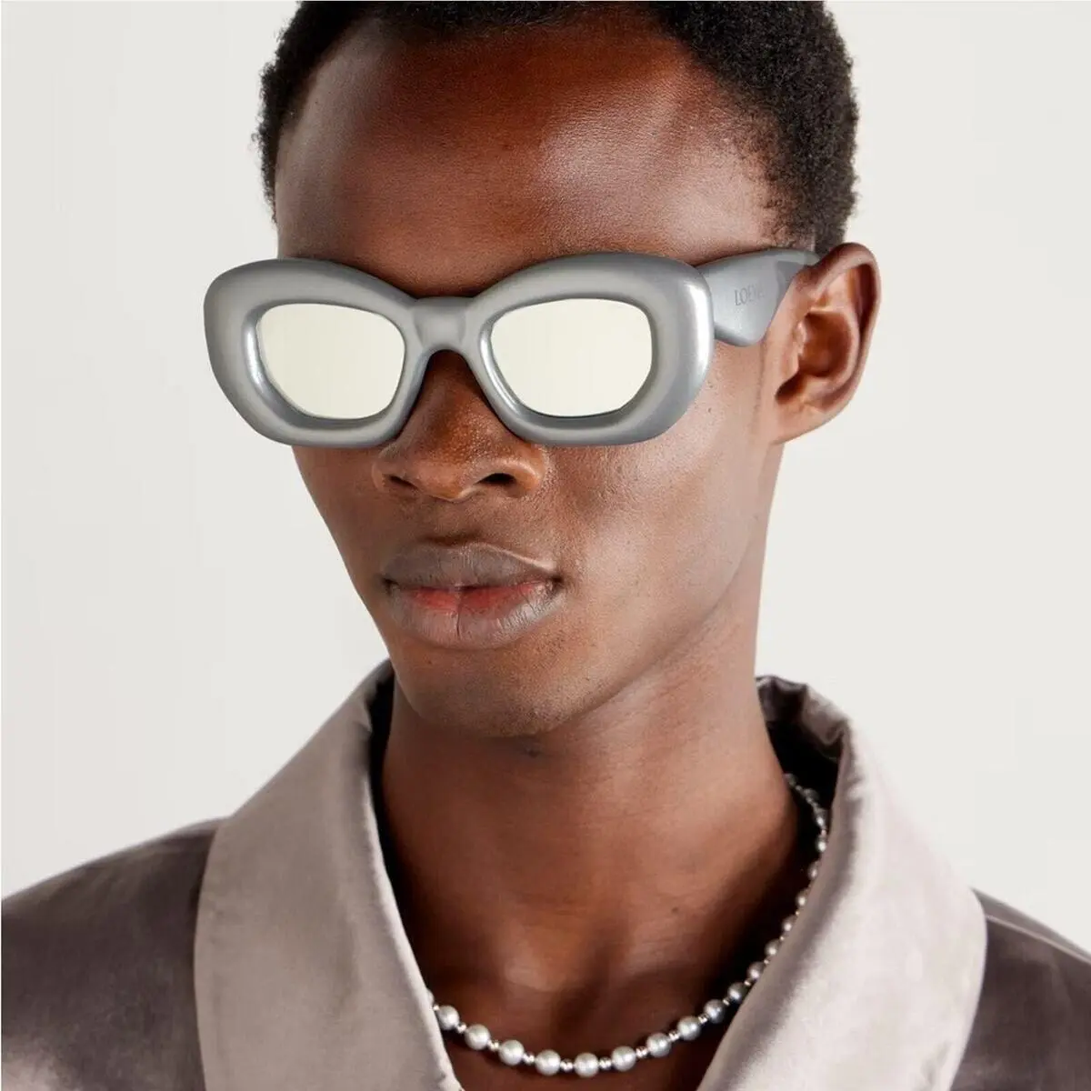 Loewe Men Sunglasses LW40117I 20C Silver Grey Smoke Mirror Cat Eye