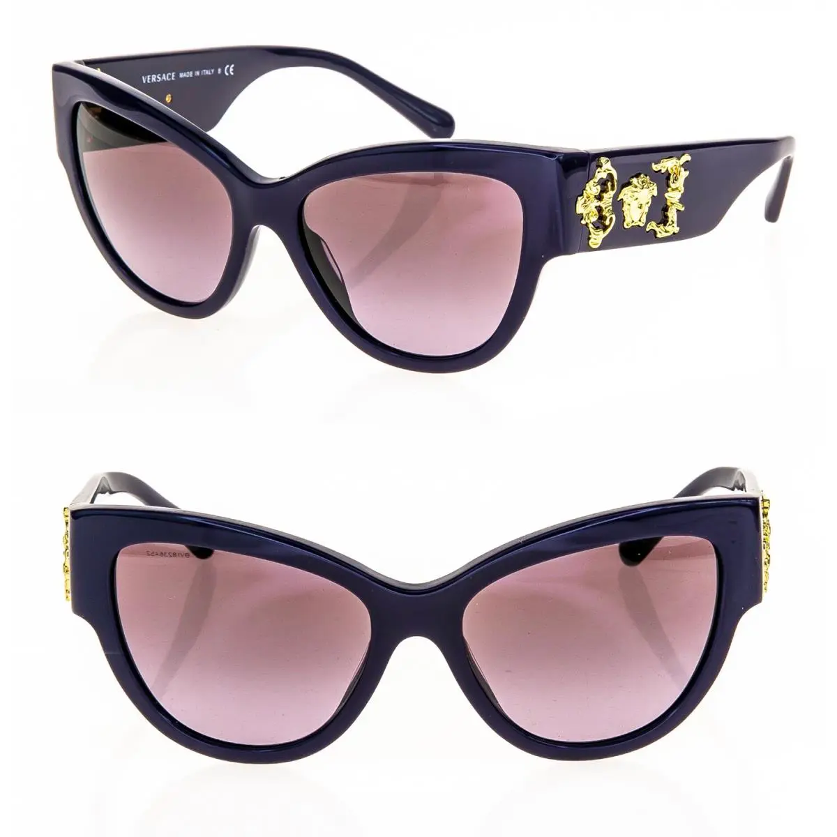 Versace Baroque Icon Medusa Logo 4322 Purple Gold VE4322 Cat Eye Sunglasses