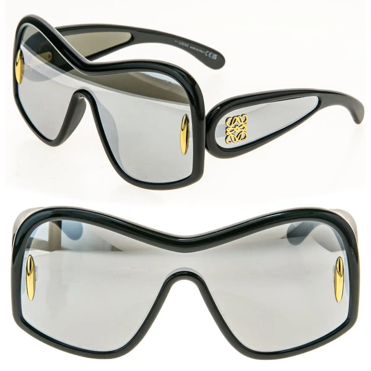 Loewe Wave Anagram Mask LW40131I Black Silver Mirror 40131 Geometric Sunglasses