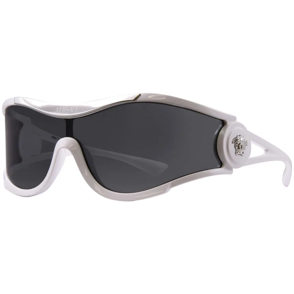 VE4475 314/87 Sunglasses Men`s White/dark Grey Shield Wrap Style 42mm by Versace