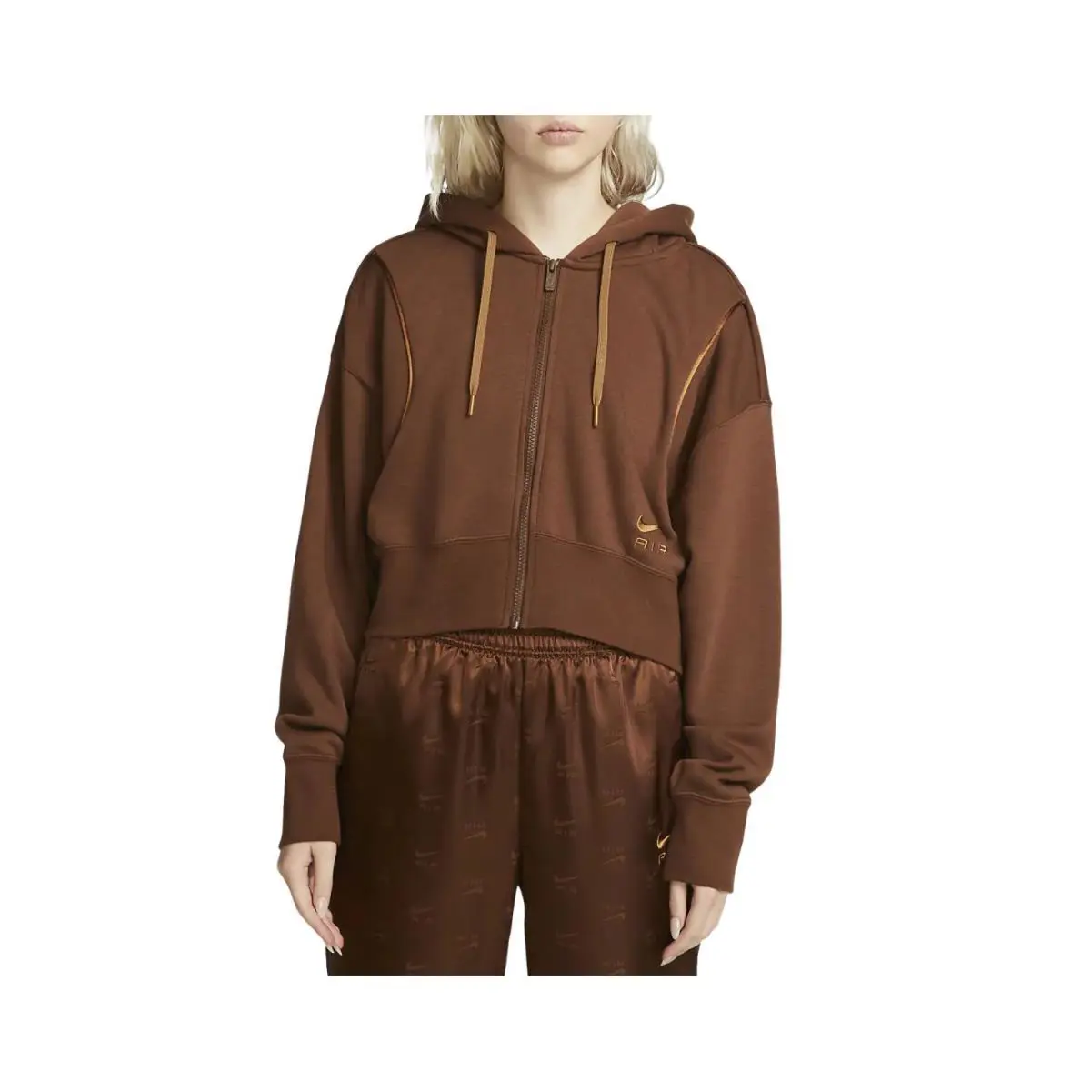 Nike Air Full-zip Fleece Hoodie Womens Style : Dq6579 - Brown/Black