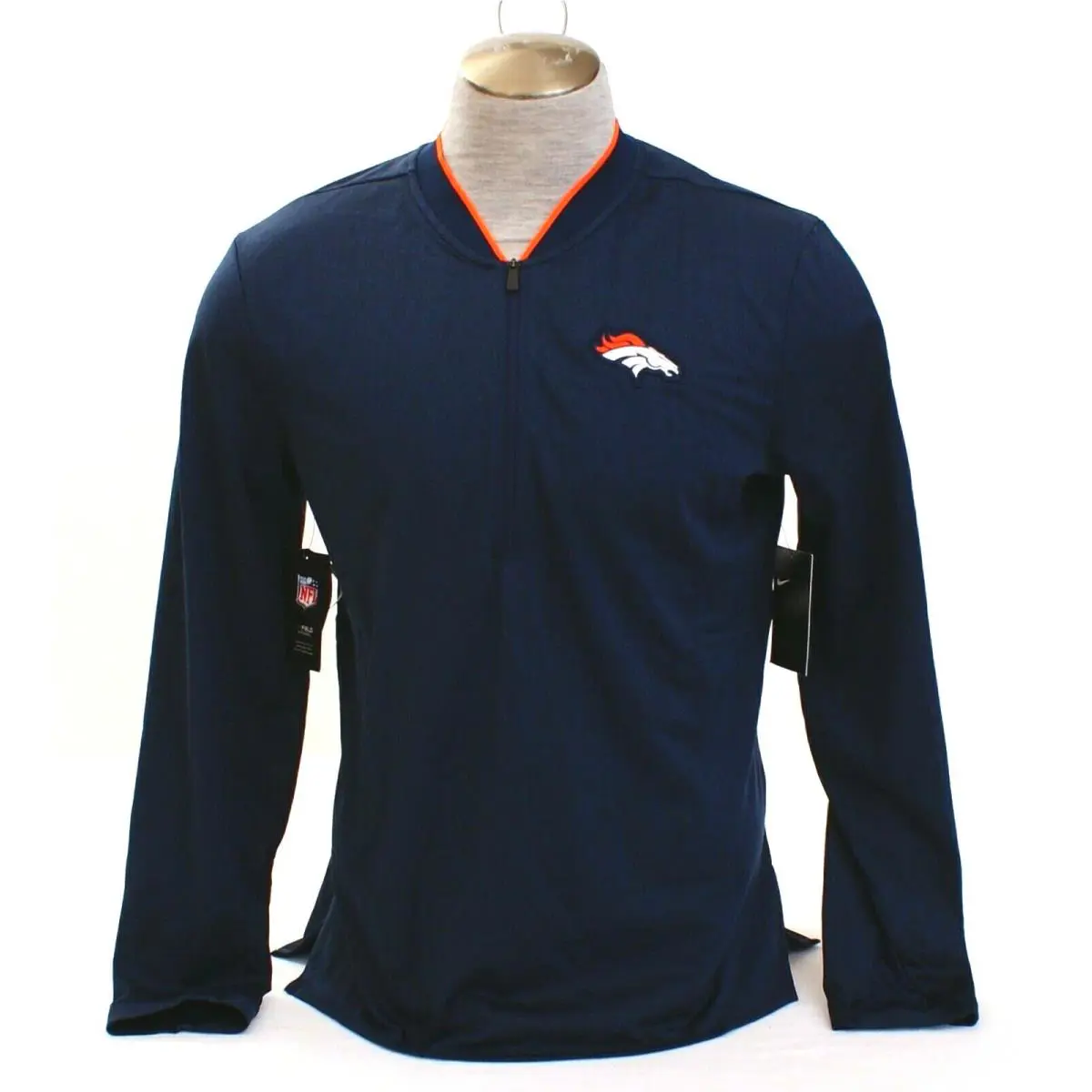 Nike Dri Fit Nfl On Field Apparel Blue Denver Broncos 1/2 Zip Shirt Men`s
