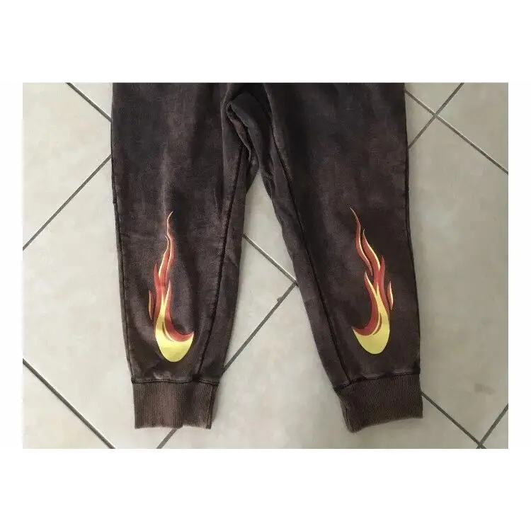 Nike Men XL Rust Black Washed Graphic Joggers Sweatpants Flames DZ3054-010