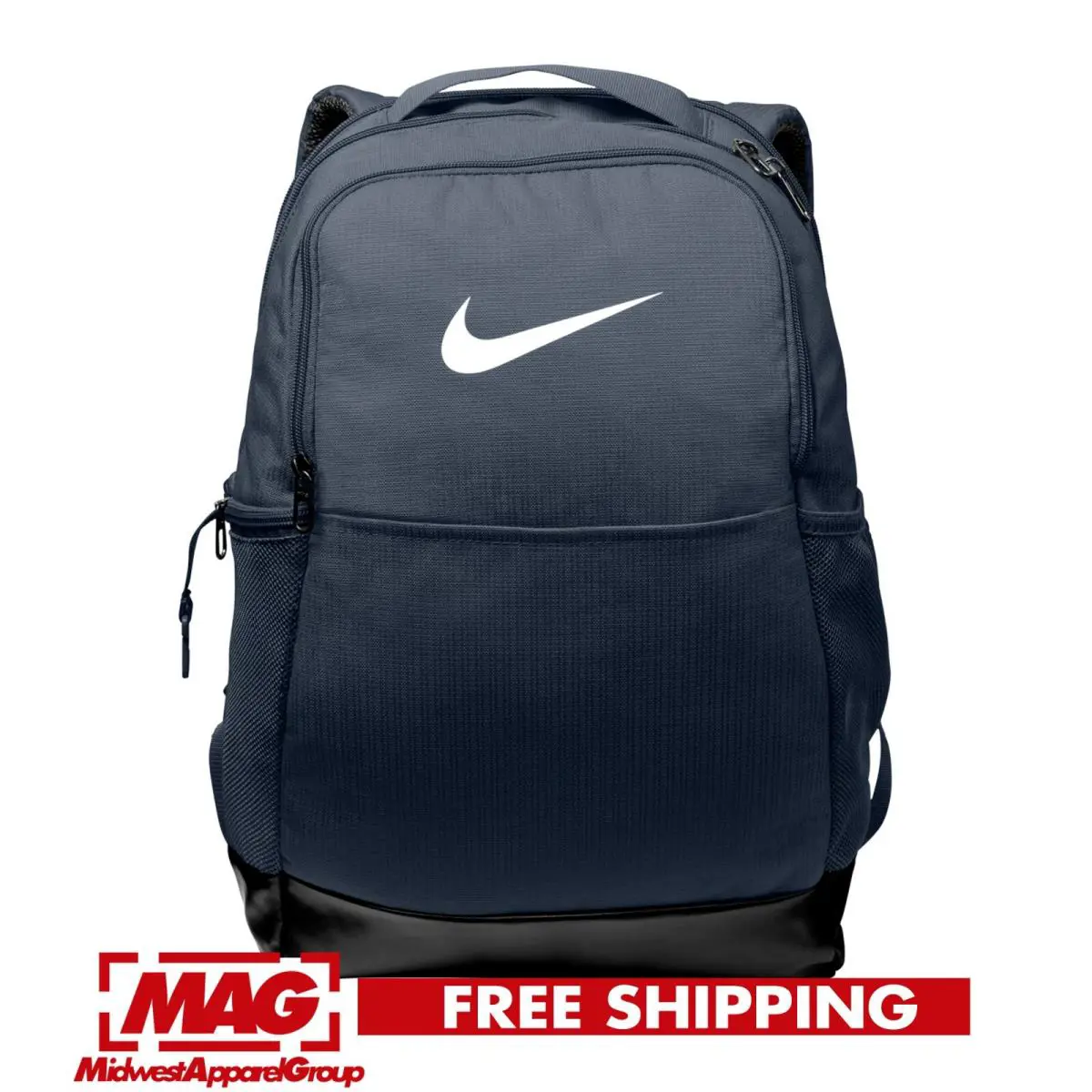 Nike Brasilia Navy Medium Backpack Training Black Gym Bag Back Pack All Swoosh - Blue