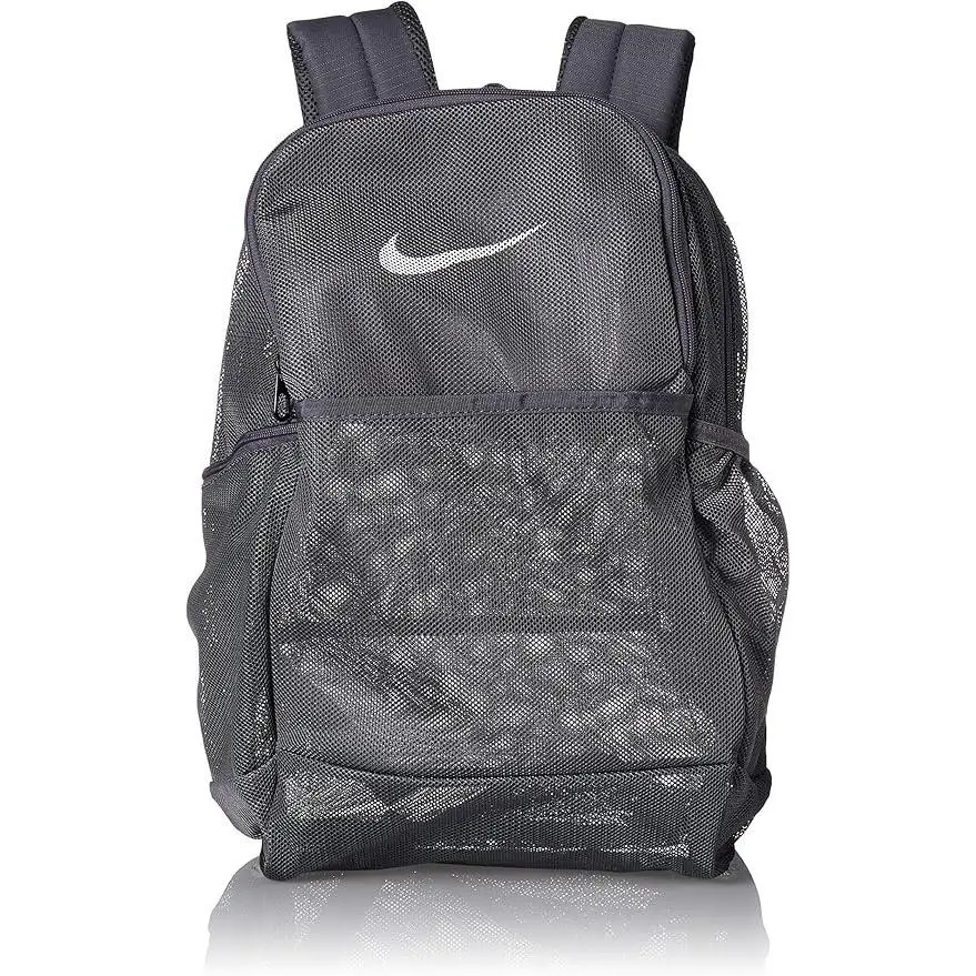 Nike Brasilia Mesh Backpack Flint Grey Gym School Training Travel BA6050 026 - Gray