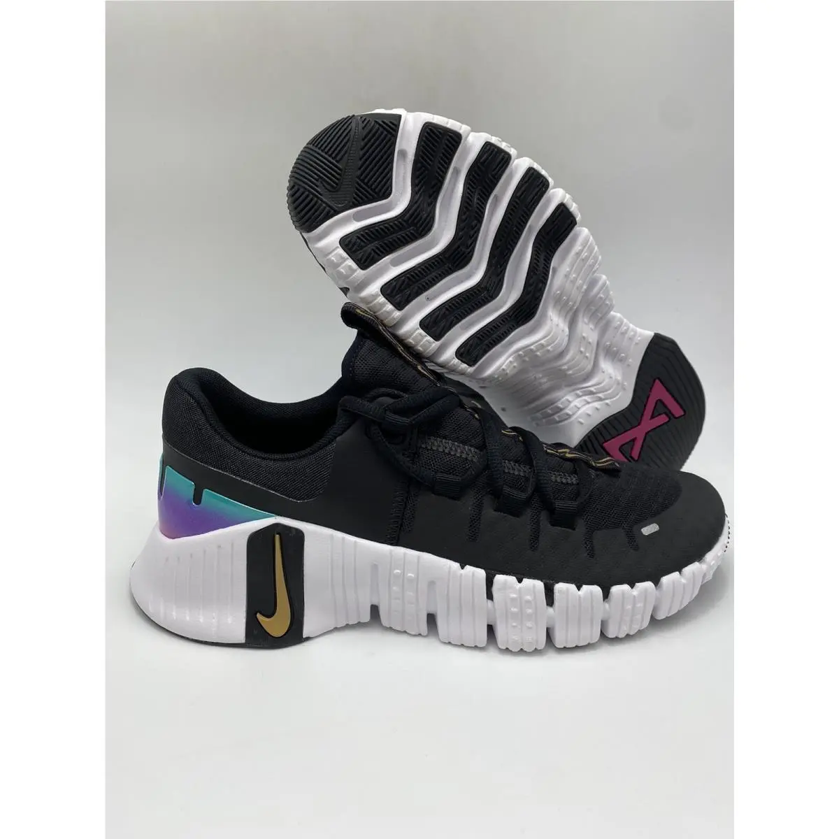 Nike W Free Metcon 5 Prm Black Gold White Shoes FB7149 001 Wmns Size 9.5
