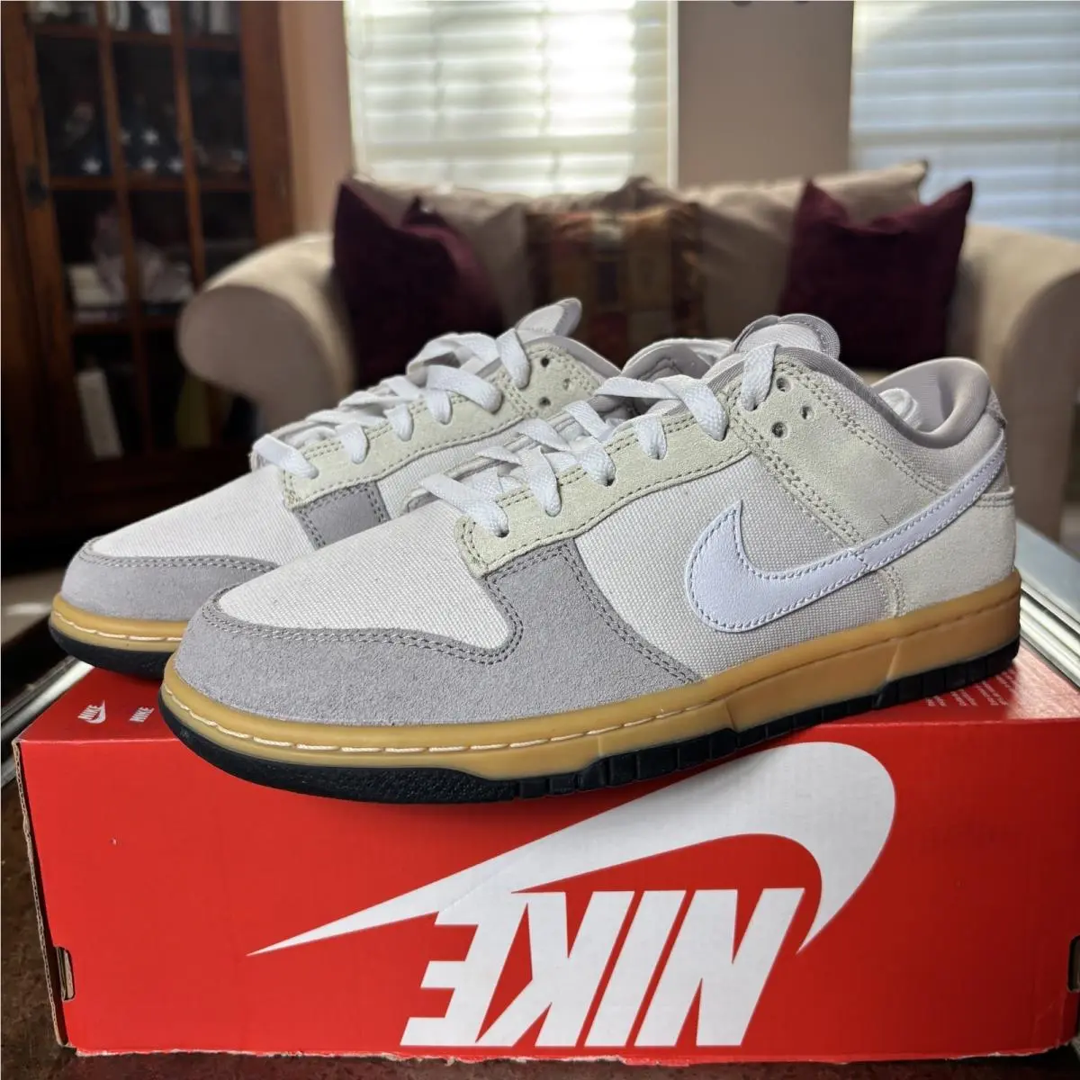 Nike Dunk Low Shoes Mens Size 8 Grey Gum Suede Canvas Casual Lifestyle Sneaker