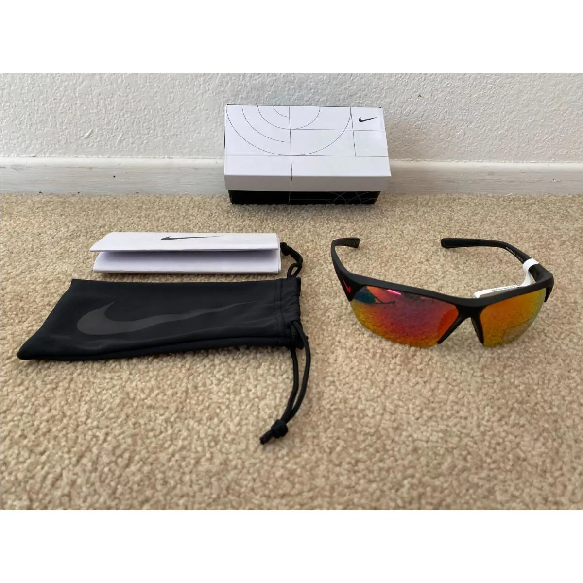 Women`s Nike Skylon Ace FQ4683-006 Matte Black Sunglasses Max Optics® Mirror Red