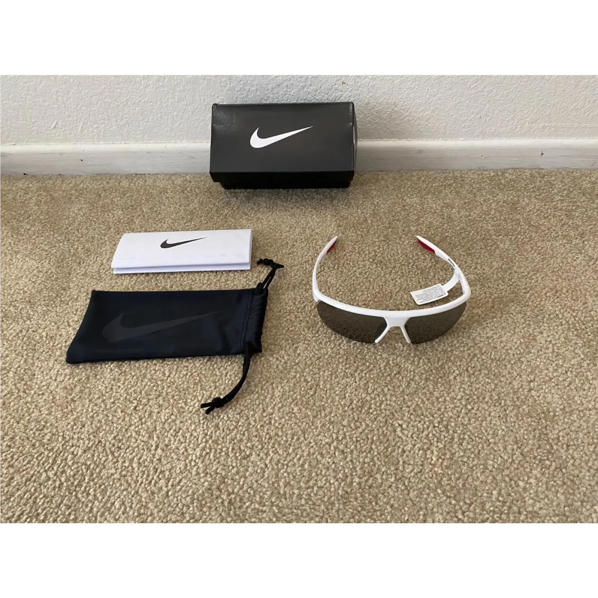 Women`s Nike Gale Force Sunglasses CW4670 100 White Grey Silver Flash Lens