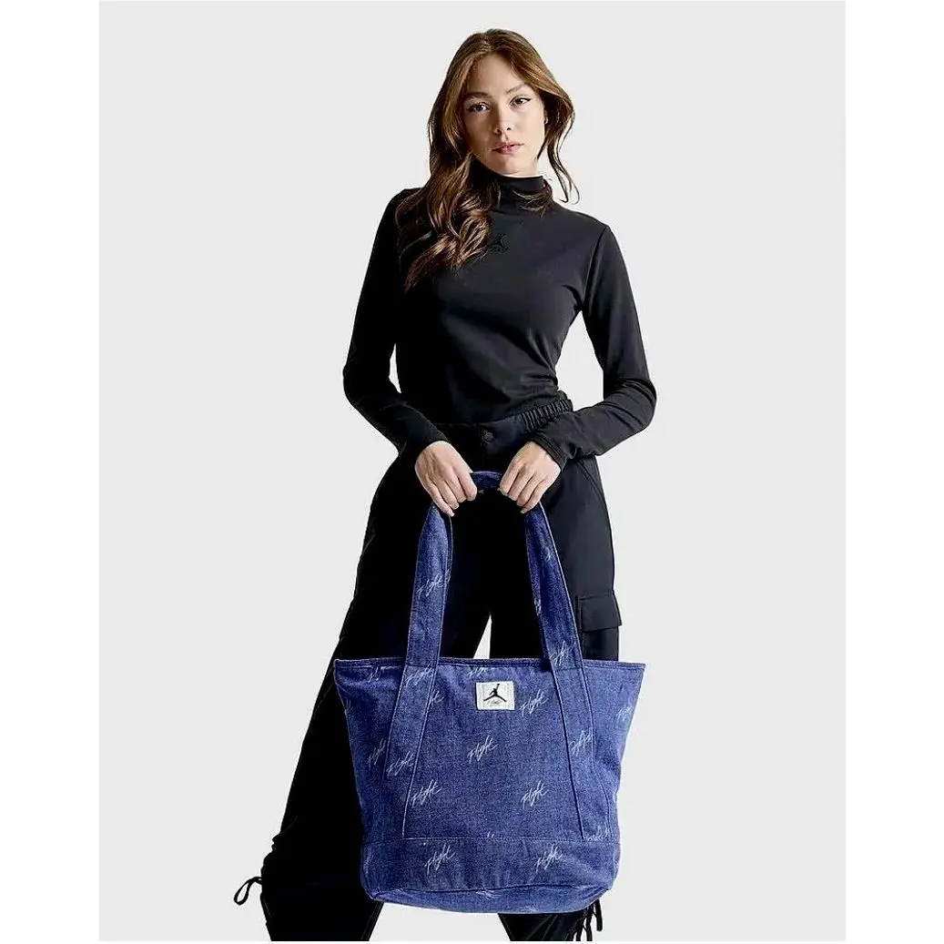 Nike Air Jordan Jump Flight Blue Denim Tote Travel Shopping Bag Zip WA0912-571