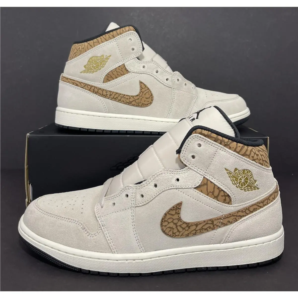 Nike Air Jordan 1 Mid SE Elephant Light Orewood DZ4129-102 Men`s Size 10 No Lid