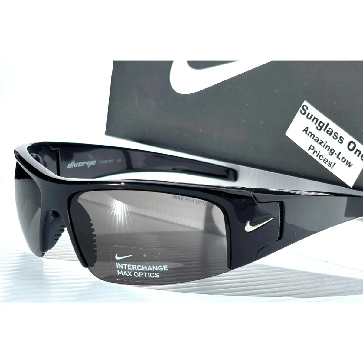 Nike Diverge Shiny Black Frame Gray Silver Les Sunglass EV0325 002