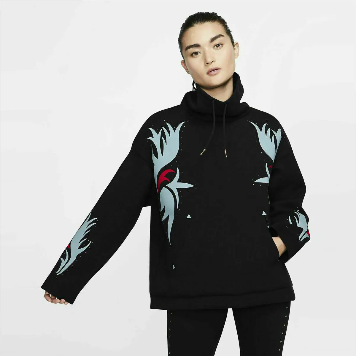 Nike clothing - Nike Boutique Floral Funnel Neck - BV4536 010 - Black & (Multi Color) 0