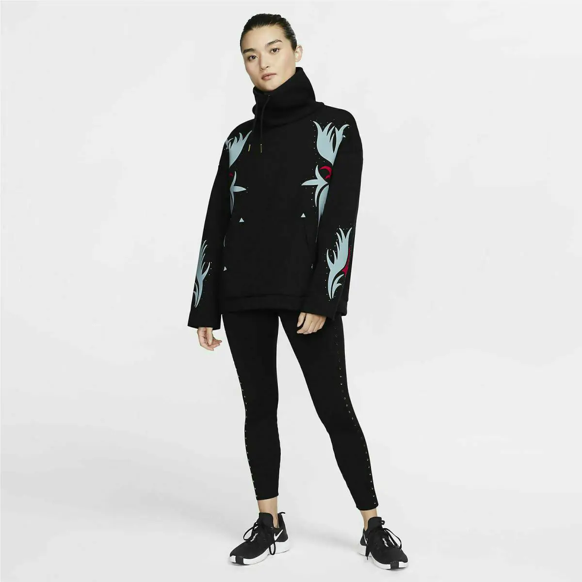 Nike clothing - Nike Boutique Floral Funnel Neck - BV4536 010 - Black & (Multi Color) 1