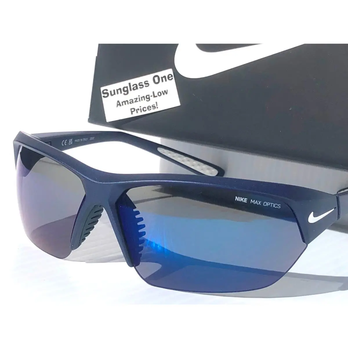 Nike Skylon Ace Matte Obsidian Max Optics Dark Blue Lens Sunglass EV0525 401