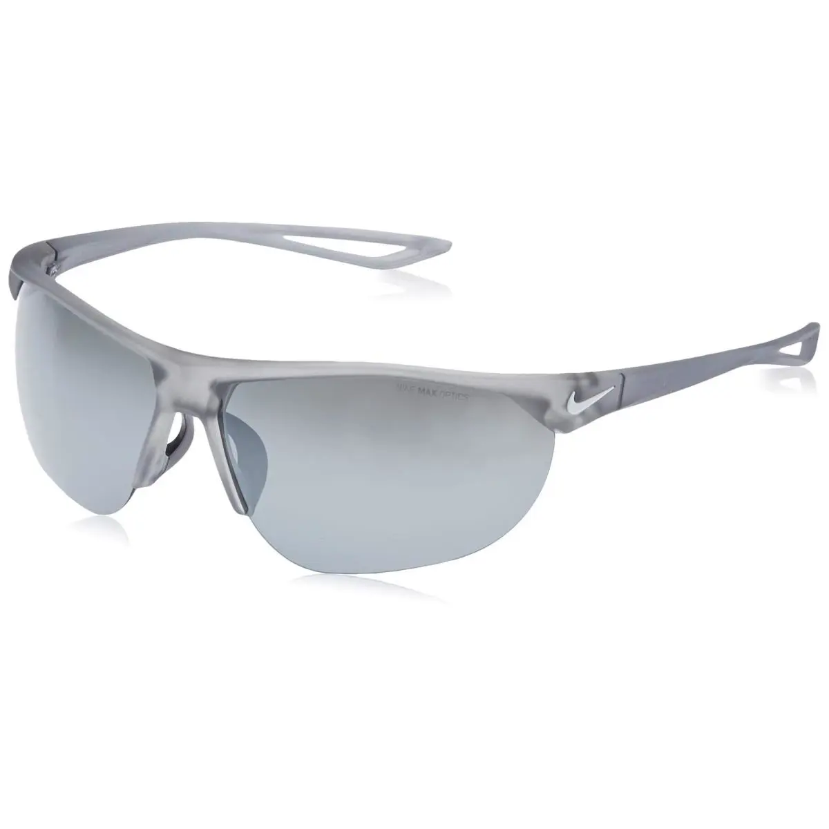 Nike Cross Trainer Sunglasses EV0937 010 Matte Gray / Gray Silver Flash - Frame: Matte Wolf Gray / White Logo, Lens: Gray Silver Flash