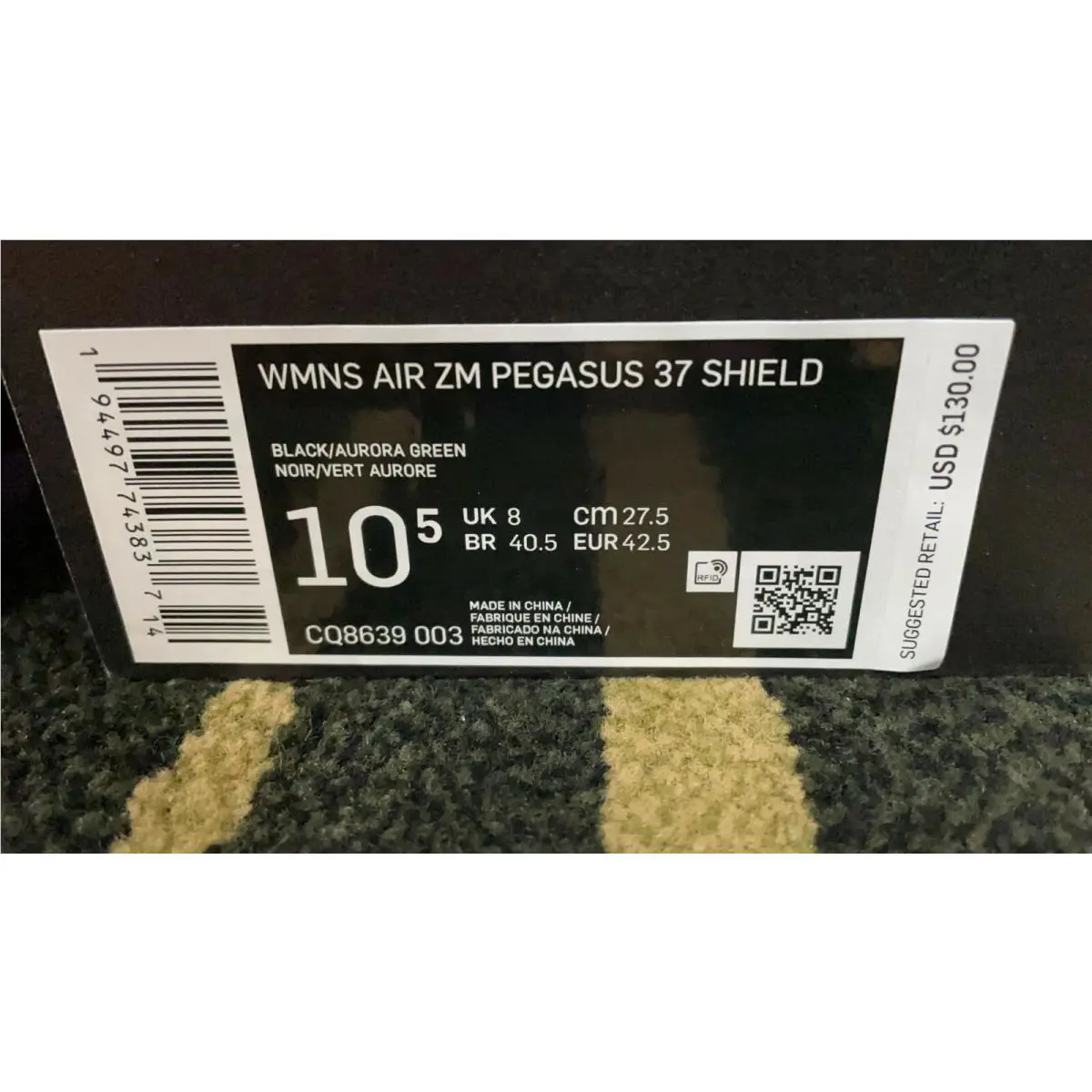 Nike shoes - W Nike Air Zoom Pegasus 37 Shield - CQ8639 003 - Black/Aurora Green (UPC: 194497743837) 8